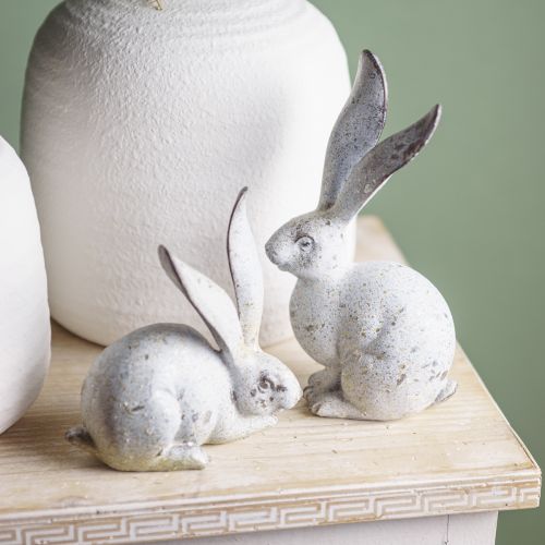 Produkt Dekoracyjny króliczek, figurka ogrodowa o wyglądzie betonu, shabby chic, dekoracja wielkanocna ze srebrnymi akcentami wys. 21/14 cm, 2 szt. w zestawie