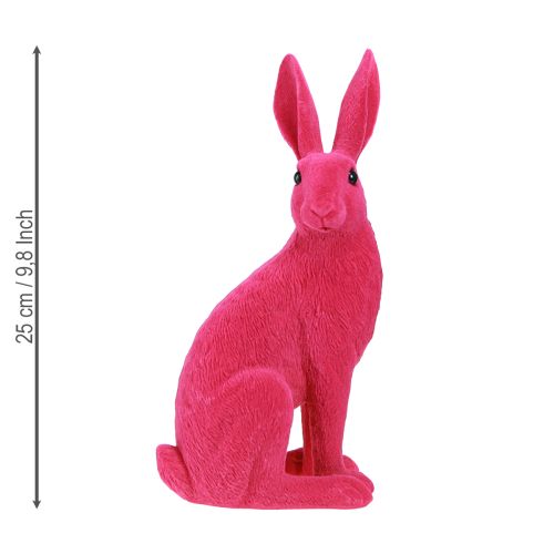 Floristik24 Dekoracyjna figurka siedzącego króliczka Zajączek wielkanocny flokowany różowy 12×9×25cm