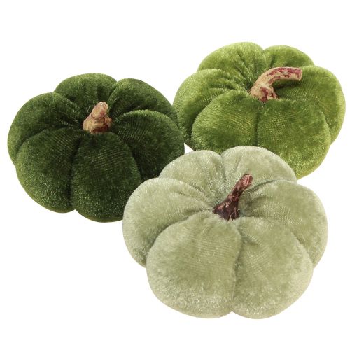 Floristik24 Dekoracyjne dynie wykonane z tkaniny aksamitnie zielonej Ø7cm W4,5cm 9 sztuk
