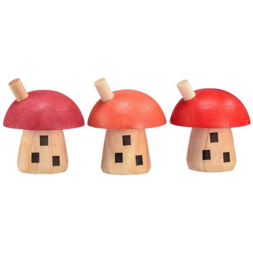 Produkt Grzyby dekoracyjne domek drewniany czerwony pomarańczowy dekoracja drewniana 6×5cm 6szt