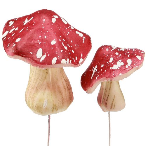 Produkt Grzyby ozdobne czerwone sztuczne muchomory na drucie 5,5/8cm 12 szt