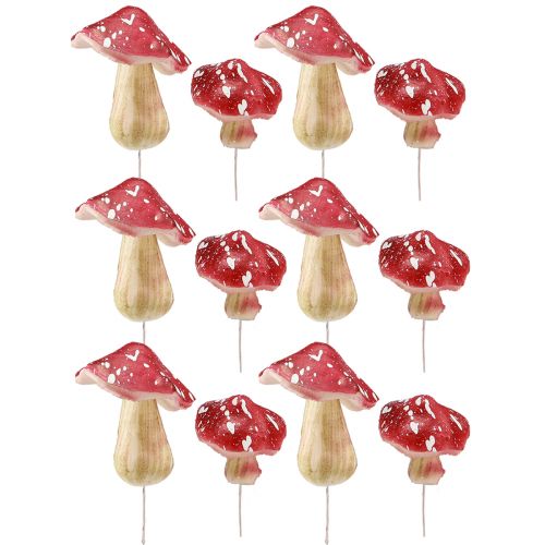 Produkt Grzyby ozdobne czerwone sztuczne muchomory na drucie 5,5/8cm 12 szt