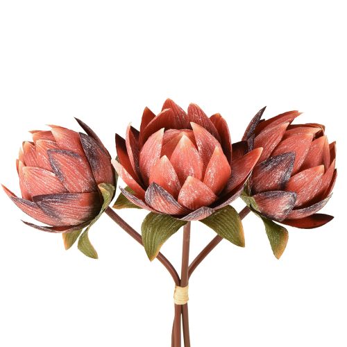 Kwiaty sztuczne Protea dekoracyjna czerwono-pomarańczowe 34cm 3szt.