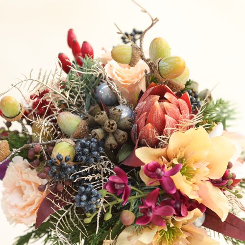Produkt Kwiaty sztuczne Protea ozdobne czerwono-pomarańczowe 34cm 3szt.