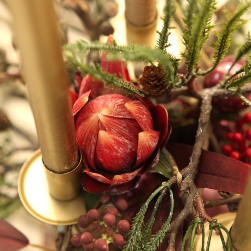 Produkt Kwiaty sztuczne Protea ozdobne czerwono-pomarańczowe 34cm 3szt.