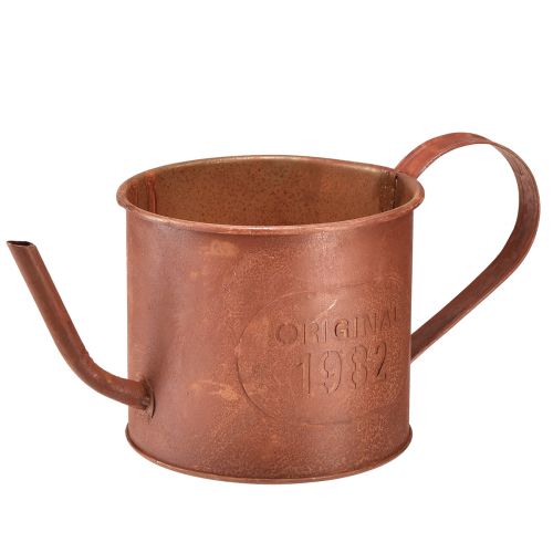 Dekoracyjna, rdzawa donica z konewką metalową Ø12,5 cm W10,5 cm