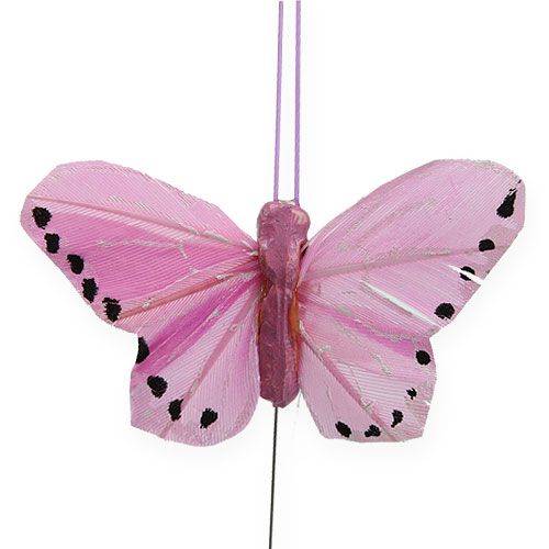 Produkt Motyle z piór na druciku kolorowe 5,5cm 24szt