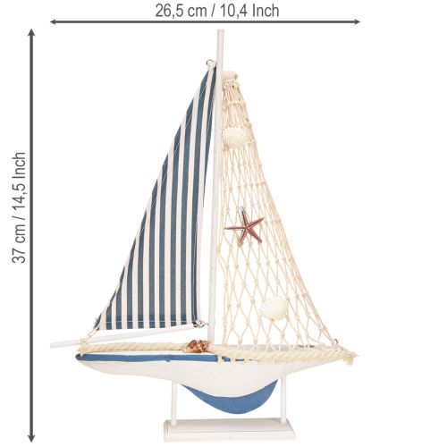Produkt Dekoracyjne drewniane muszle żaglówki biało-niebieskie Dł. 26,5cm Wys. 37cm