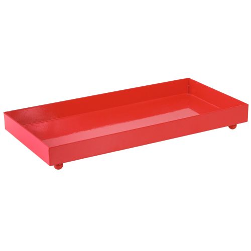 Produkt Taca dekoracyjna prostokątna metalowa czerwona z nóżkami 30×15cm