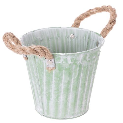 Produkt Doniczka dekoracyjna, metalowe wiaderko do sadzenia, doniczka z uchwytami, różowo-zielono-żółta, shabby chic, Ø15cm, wys.13cm, zestaw 3 elementów
