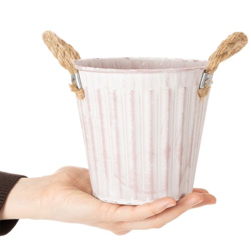 Produkt Doniczka dekoracyjna, metalowe wiaderko do sadzenia, doniczka z uchwytami, różowo-zielono-żółta, shabby chic, Ø15cm, wys.13cm, zestaw 3 elementów