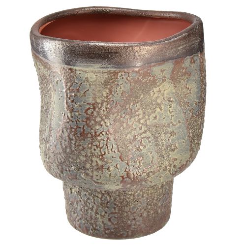 Floristik24 Dekoracyjna donica ceramiczna wazon metaliczny brązowy szary niebieski 16,5×20,5cm
