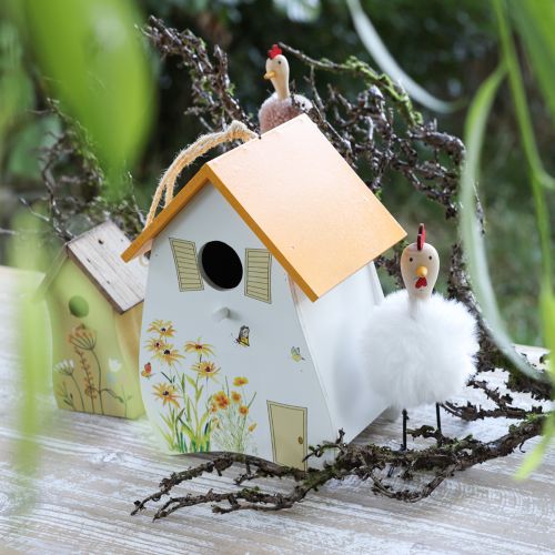 Floristik24 Dekoracyjny domek dla ptaków do zawieszenia biały żółty letni wys. 21cm 2szt