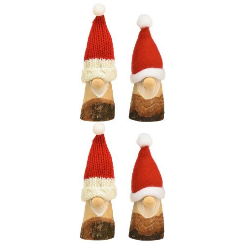 Produkt Krasnal dekoracyjny drewniany Krasnal bożonarodzeniowy z kapeluszem czerwony naturalny 10/12cm 4szt