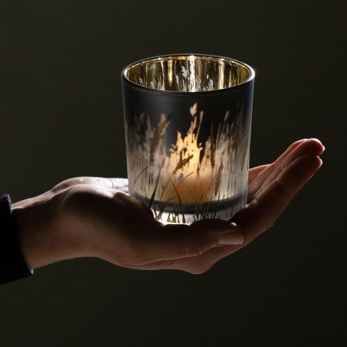 Produkt Dekoracyjna szklana lampa z motywem trawy, do stworzenia nastrojowego akcentu w pomieszczeniu, niebieska, 8 cm, 4 sztuki.