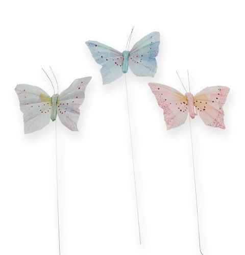 Floristik24 Motyl dekoracyjny na druciku pastelowy 8cm 12szt.