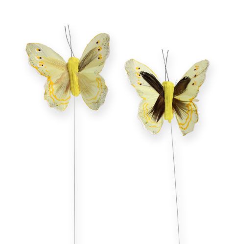 Produkt Motyl dekoracyjny na druciku żółty 8cm 12szt.