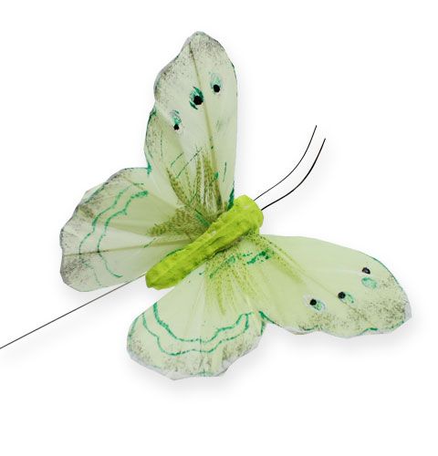 Floristik24 Motyl dekoracyjny na druciku zielony 8cm 12szt