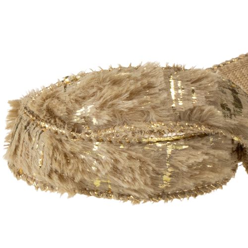 Produkt Wstążka dekoracyjna z futerkiem, wstążka ze sztucznego futra, brązowo-złota, 25 mm, 15 m