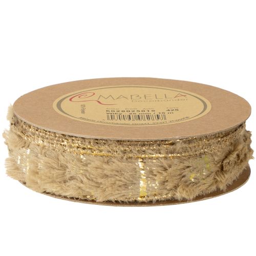 Produkt Wstążka dekoracyjna z futerkiem, wstążka ze sztucznego futra, brązowo-złota, 25 mm, 15 m
