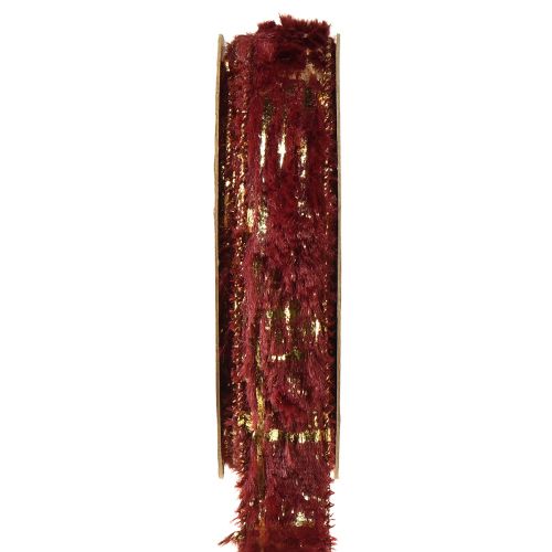 Wstążka dekoracyjna z futrzaną wstążką jubilerską ze sztucznego futra Bordeaux Gold 25mm 15m