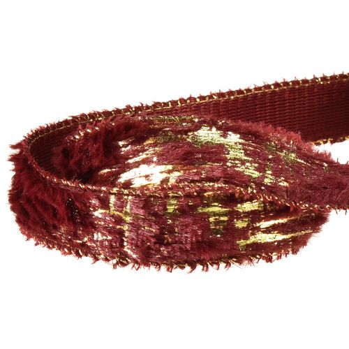 Produkt Wstążka dekoracyjna z futrzaną wstążką jubilerską ze sztucznego futra Bordeaux Gold 25mm 15m