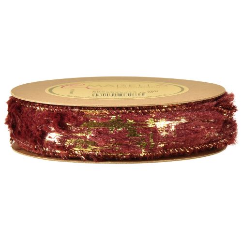 Produkt Wstążka dekoracyjna z futrzaną wstążką jubilerską ze sztucznego futra Bordeaux Gold 25mm 15m