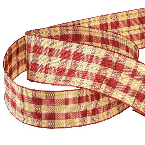 Produkt Wstążka dekoracyjna, wstążka ozdobna, wstążka w kratkę, czerwona, beżowa, złota, szer. 25mm, dł. 20m