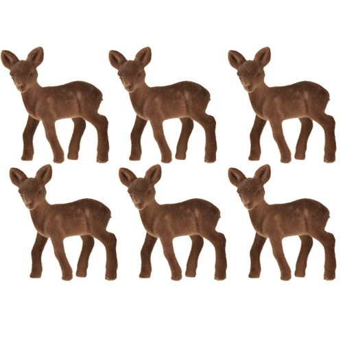Produkt Figura dekoracyjna jeleń płowy flokowany brązowy figurki świąteczne 10,5cm 6 szt