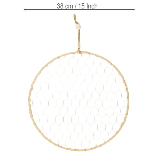 Produkt Pierścień metalowy dekoracyjny Ø38cm, dekoracja wisząca, rafia, srebro, naturalny, dekoracja ścienna w stylu boho, uniwersalna dekoracja, 4 sztuki