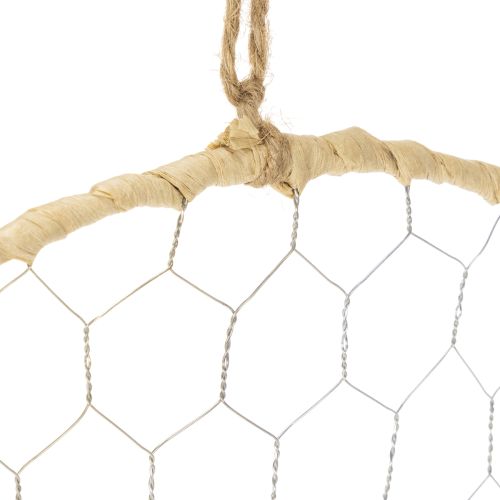 Produkt Pierścień metalowy dekoracyjny Ø38cm, dekoracja wisząca, rafia, srebro, naturalny, dekoracja ścienna w stylu boho, uniwersalna dekoracja, 4 sztuki