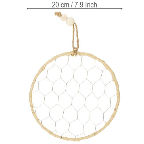 Produkt Dekoracyjne metalowe kółka wiszące z rafii, Ø20 cm, 4 sztuki, dekoracja ścienna w stylu boho, dekoracja okna