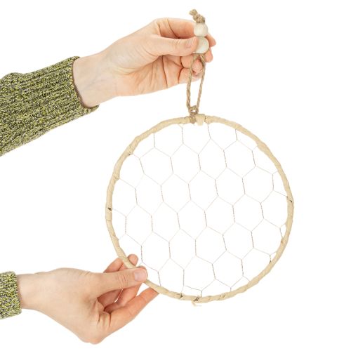 Produkt Dekoracyjne metalowe kółka wiszące z rafii, Ø20 cm, 4 sztuki, dekoracja ścienna w stylu boho, dekoracja okna