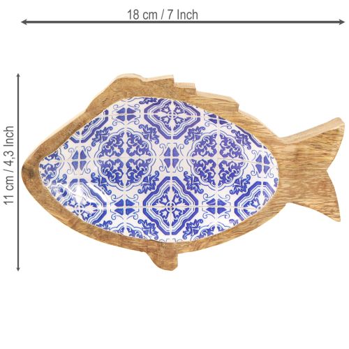 Produkt Miska dekoracyjna drewniana ryba ozdoba naturalna niebiesko biała 18×11×3cm