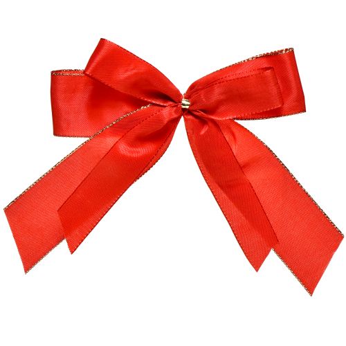 Floristik24 Ozdobna kokardka czerwona kokarda ze złotym brzegiem - elegancka dekoracja świąteczna szer. 4cm 15×21cm 10szt