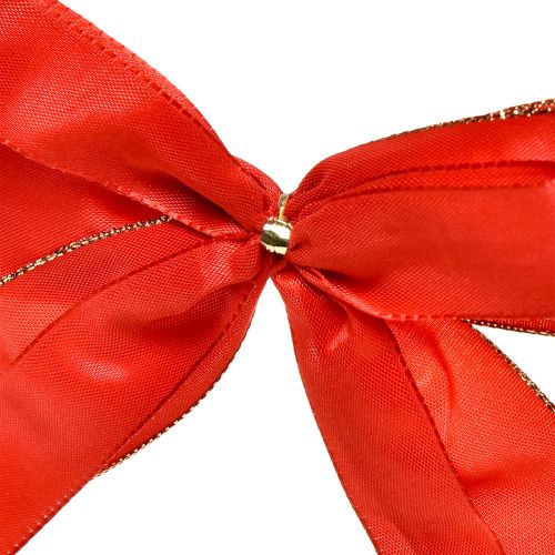 Floristik24 Ozdobna kokardka czerwona kokarda ze złotym brzegiem - elegancka dekoracja świąteczna szer. 4cm 15×21cm 10szt