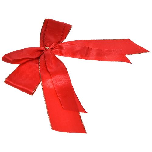 Floristik24 Ozdobna kokardka czerwona kokarda ze złotym brzegiem - elegancka dekoracja świąteczna szer. 4cm 15×21cm 10szt