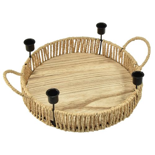 Produkt Dekoracyjna taca na świecznik z drewna naturalnego i metalu w kolorze czarnym Ø30cm
