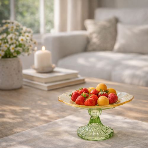 Produkt Dekoracyjny szklany talerz z nóżką, motyw kwiatowy, idealny do świątecznych prezentacji, 15 cm