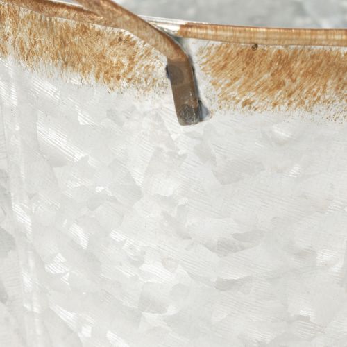 Produkt Doniczka dekoracyjna z uchwytami, wiaderko do sadzenia, pojemnik metalowy, kolor srebrny, stal patynowana, Ø17cm, wys. 16,5cm