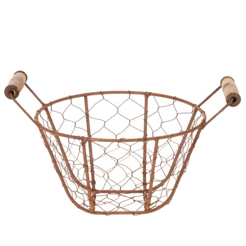 Koszyk druciany, metalowy z uchwytem, drewno, rdza, dekoracyjny, Ø18cm | Floristik24.pl