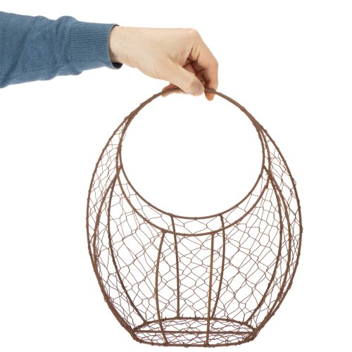 Kosz druciany, metalowa doniczka, dekoracja wiosenna, koszyk wielkanocny, brązowy, wykończenie rdzawe, wys. 34 cm, dł. 30 cm | Floristik24.pl