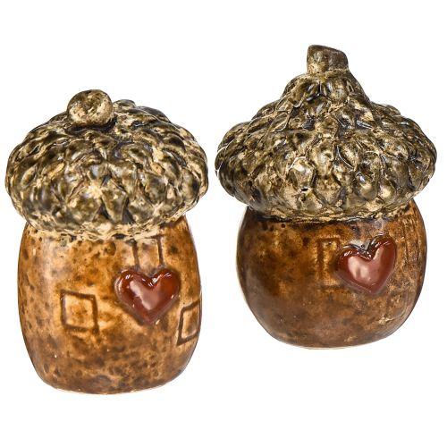Produkt Domek ceramiczny żołędzie dekoracyjne żołędzie z motywem serca brązowy 6cm - jesienna dekoracja stołu - 6 szt