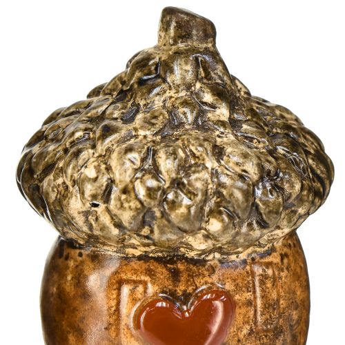 Produkt Domek ceramiczny żołędzie dekoracyjne żołędzie z motywem serca brązowy 6cm - jesienna dekoracja stołu - 6 szt
