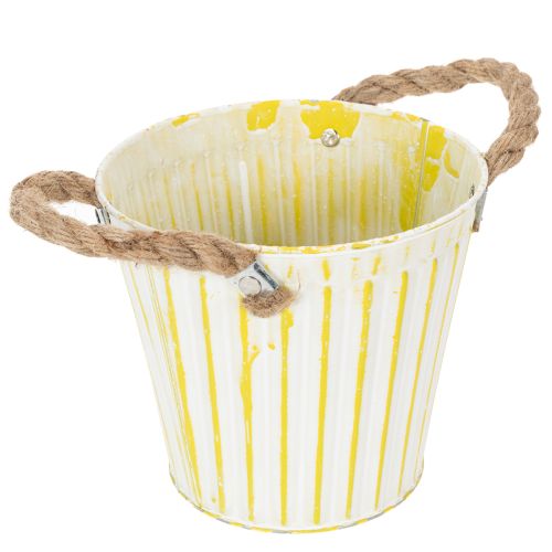 Produkt Wiadro do sadzenia, doniczka z uchwytami, metalowa dekoracja, różowo-zielono-żółta, shabby chic, Ø16,5cm, wys.15cm, zestaw 3 szt.