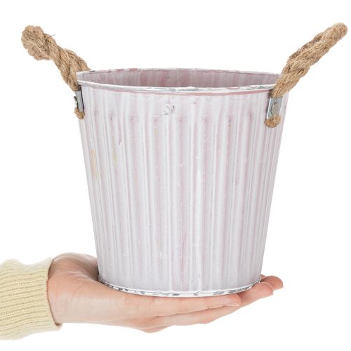 Produkt Wiadro do sadzenia, doniczka z uchwytami, metalowa dekoracja, różowo-zielono-żółta, shabby chic, Ø16,5cm, wys.15cm, zestaw 3 szt.