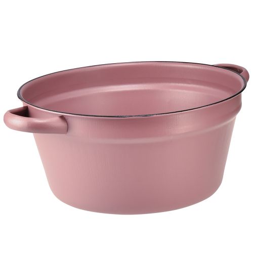 Floristik24 Wiadro z uchwytami metalowa taca na rośliny różowe Ø22,5 cm W10,5 cm
