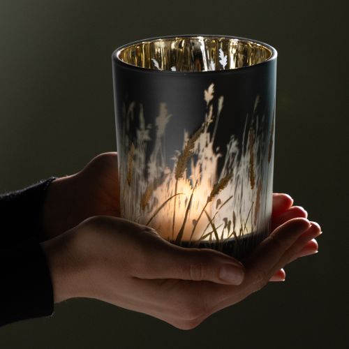 Produkt Elegancka dekoracyjna latarnia z motywem trawy, idealna do przytulnego wnętrza, 12,5 cm, 2 sztuki.