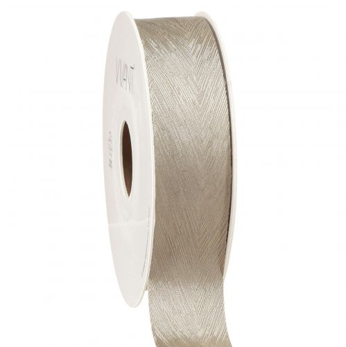 Produkt Elegancka wstążka jedwabna z nadrukiem piór w kolorze srebrnym - idealna do dekoracji świątecznych szerokość 25mm długość 15m