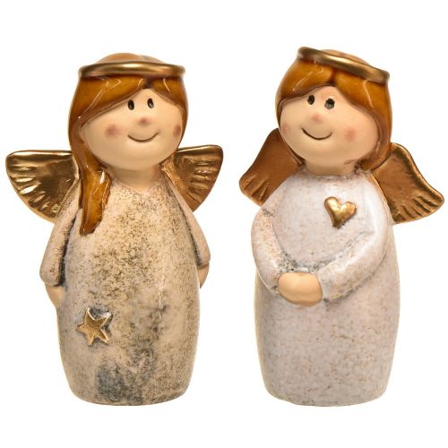 Produkt Figurki dekoracyjne aniołów - kremowo-białe ze złotymi akcentami, 13 cm - niebiańskie upiększenie Twojego domu - opakowanie 2 szt.